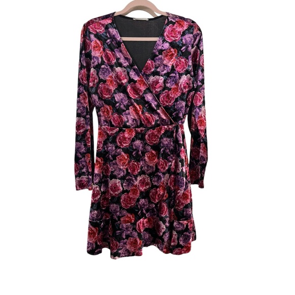 Reserved Floral Wrap Neckline Mini Women’s Dress Size Large - Picture 5 of 11